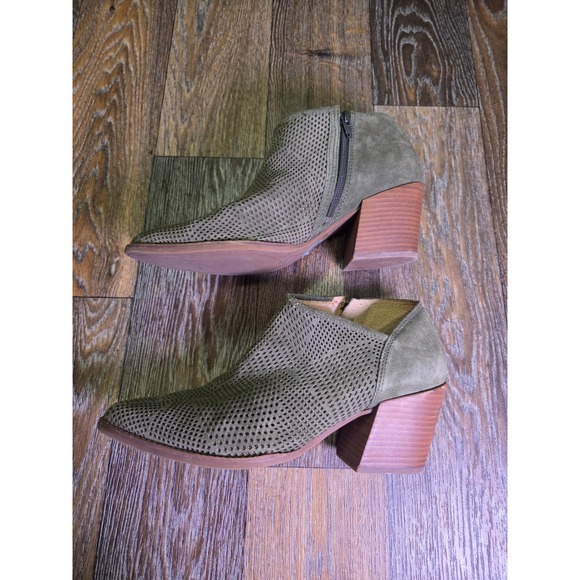 Lucky Brand Shoes - Lucky Brand Zeshia Olive Green Perforated Suede Ankle Booties Womens 10M